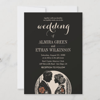 Elegant Black & Gold Silhouette Wedding Invitation