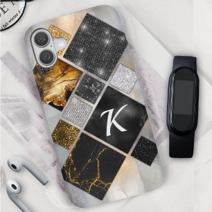 Elegant black gold silver geometric Case-Mate iPh iPhone 16 Case