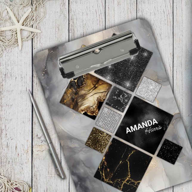Elegant black gold silver geometric  clipboard (Creator Uploaded)