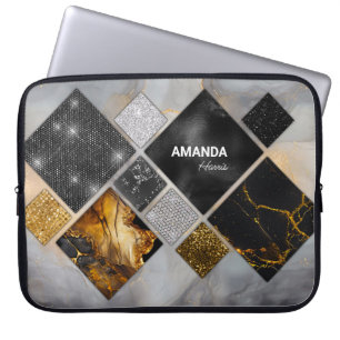 Elegant black gold silver geometric  laptop sleeve