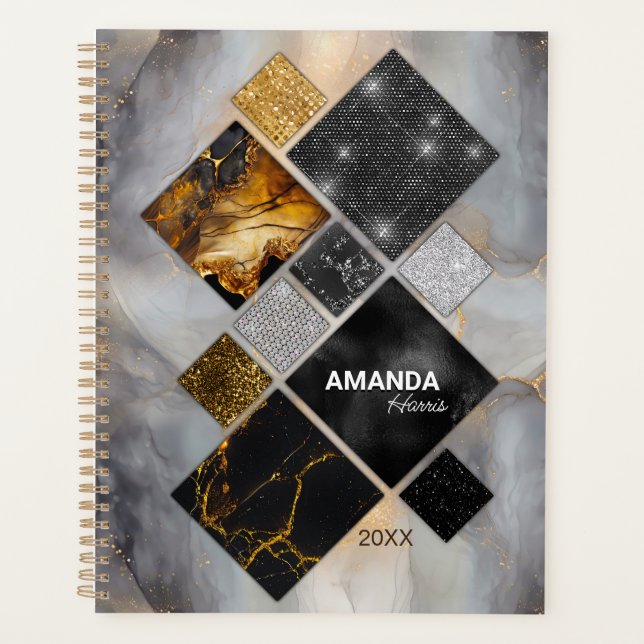 Elegant black gold silver geometric planner (Front)