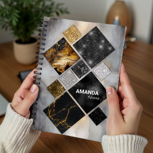 Elegant black gold silver geometric sketchbook notebook