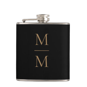 Elegant Black Gold Simple Classic Monogram Flask