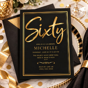 Elegant Black Gold Sixty 60th Birthday Invitation