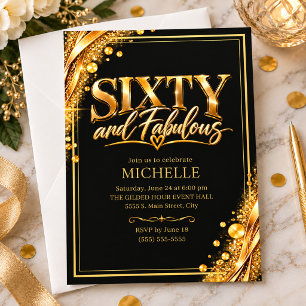 Elegant Black Gold Sixty Fabulous 60th Birthday Invitation