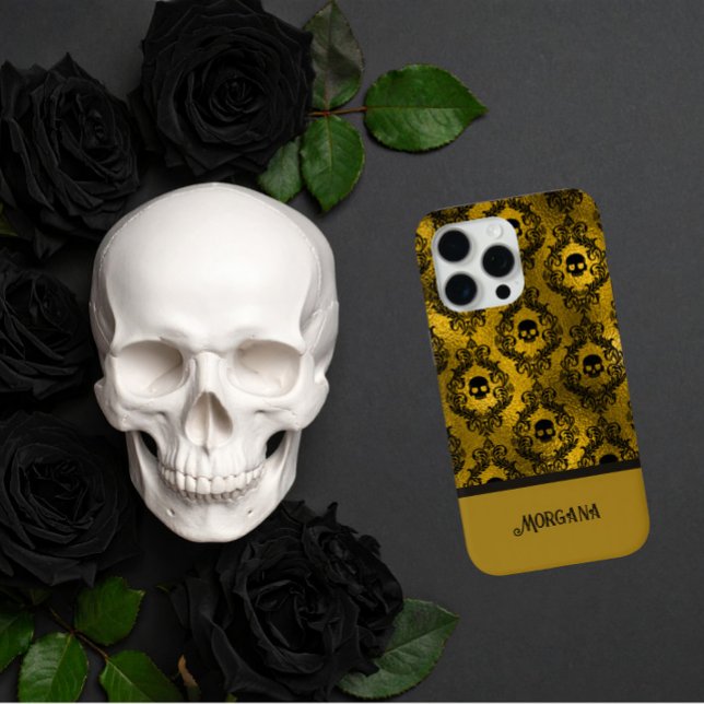 Elegant Black & Gold Skull Gothic Halloween Samsun Case-Mate iPhone Case (Creator Uploaded)