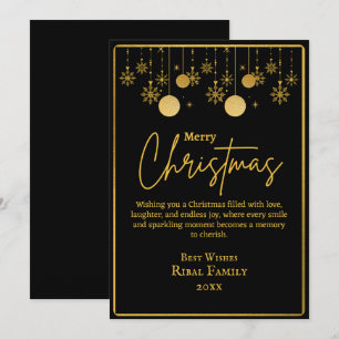 Elegant Black & Gold Snowflake Merry Christmas Holiday Card