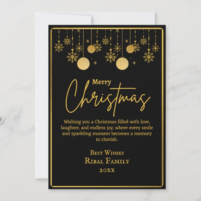 Elegant Black & Gold Snowflake Merry Christmas  Invitation (Front)