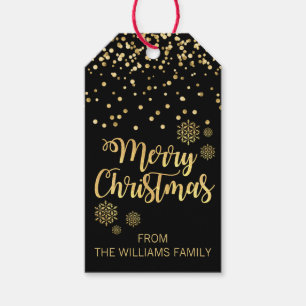 Elegant Black Gold Snowflakes Merry Christmas Gift Tags