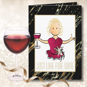 Elegant Black Gold Sophisticated Wine Card for Her