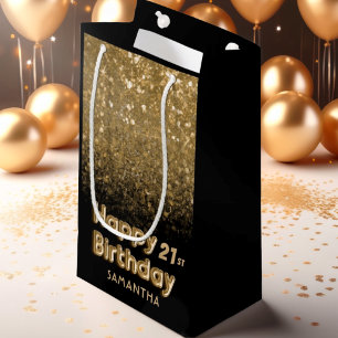 Elegant Black Gold Sparkle 21st Birthday Small Gif Small Gift Bag