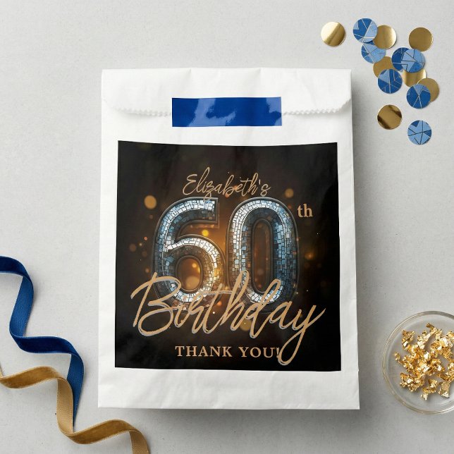 Elegant Black Gold Sparkle 60th Birthday Thank You Favour Bags (Creator Uploaded)