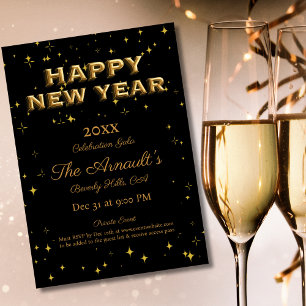 Elegant Black Gold Sparkles Private New Year's Eve Invitation