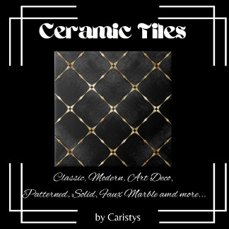 Elegant Black & Gold Squares Tile