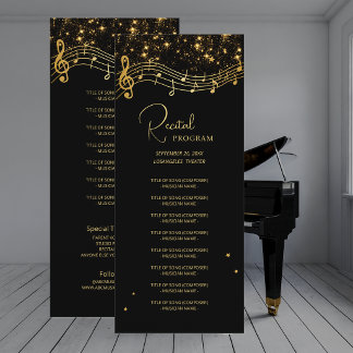 Elegant Black Gold Star Music Recital Program List Invitation