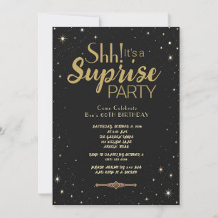 Elegant Black Gold Starry 60th Surprise Birthday Invitation