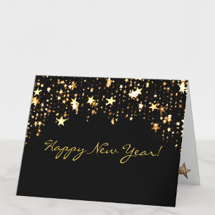 Elegant Black & Gold Stars Happy New Year  Holiday Card