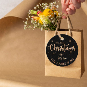 Elegant Black Gold Stars Name Merry Christmas Favour Tags