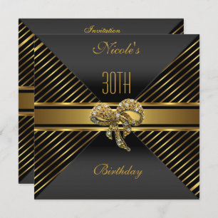 Elegant Black gold Stripe 30th Birthday Invitation