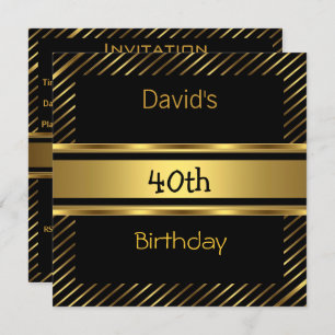 Elegant Black gold Stripe 40th Birthday Invitation
