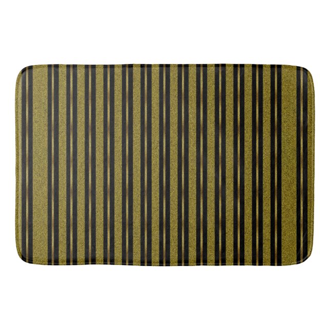 Elegant Black & Gold Stripe Bath Mat (Front)