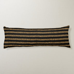 Elegant Black Gold Stripe Chic Pattern Body Pillow