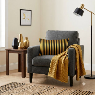 Elegant Black Gold Stripe Pattern Lumbar Cushion