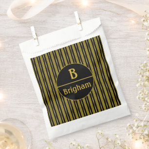 Elegant Black Gold Stripe Split Monogram Favour Bags