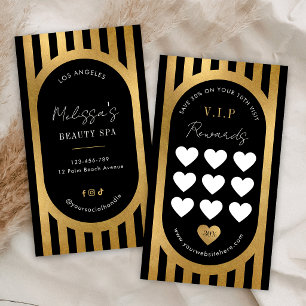 Elegant Black & Gold Stripes Hair Brows Lash Salon Loyalty Card