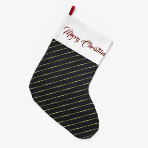 Elegant Black Gold Stripes  Large Christmas Stocking