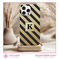 Elegant Black Gold Stripes Monogram
