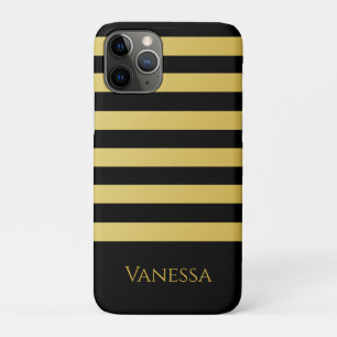 Elegant Black Gold Stripes with Your Name Case-Mate iPhone Case