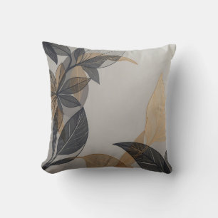 Elegant Black Gold Stylised Leaf Botanical Pattern Cushion