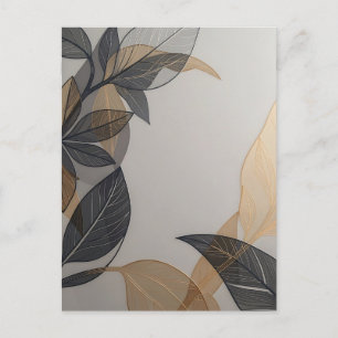 Elegant Black Gold Stylised Leaf Botanical Pattern Postcard