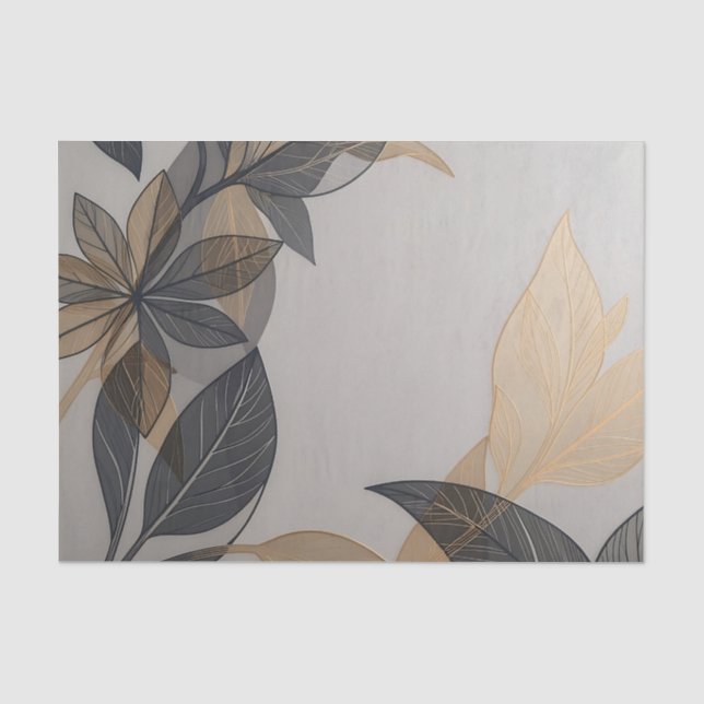 Elegant Black Gold Stylised Leaf Botanical Pattern Tissue Paper (Front)