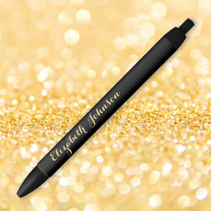 Elegant Black Gold Stylish Name Office Business Black Ink Pen