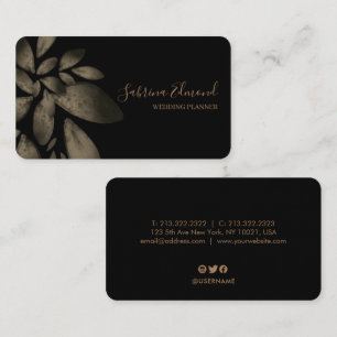 Elegant Black Gold Succulent Foliage Signature Business Card