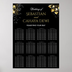 Elegant black & gold summer wedding seating chart