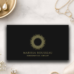 Elegant Black Gold Sunburst Jewellery Branding Business Card