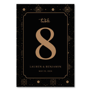 Elegant Black Gold Sunburst Table Number