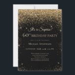 Elegant Black Gold Surprise 60th Birthday Party Invitation<br><div class="desc">This elegant design features a black background,  gold glitter,  and custom script lettering. What a beautiful way to invite your guests to this special occasion.</div>