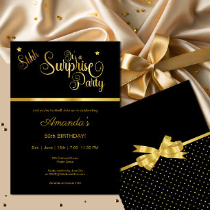 Elegant Black & Gold Surprise Birthday Party Invitation