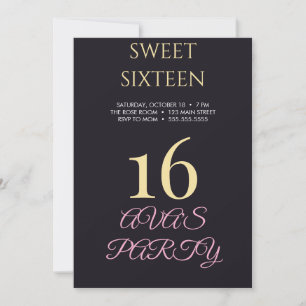 Elegant Black Gold Sweet 16 Birthday Invitation