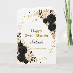 Elegant Black Gold Sweet Sixteen Card