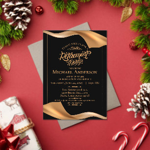Elegant Black Gold Swirl Retirement Party Acrylic Invitations