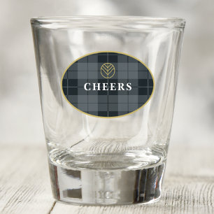 Elegant Black Gold Tartan Personalised Shot Glass