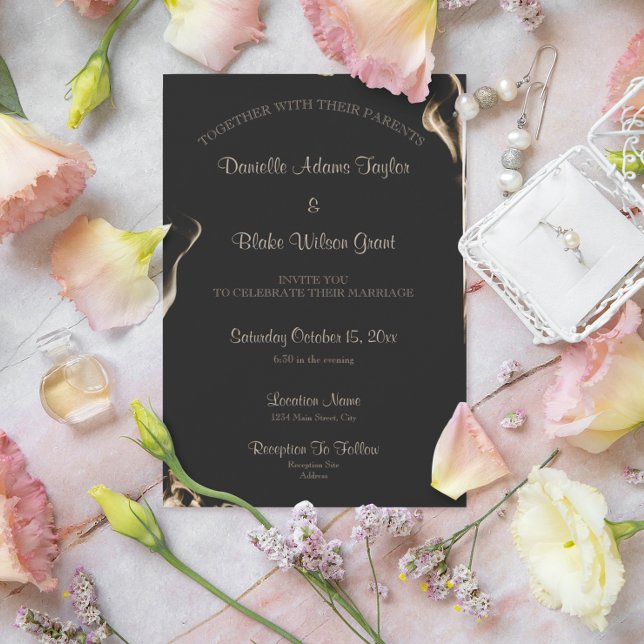 Elegant Black & Gold Text Flame Wedding Invitation (Creator Uploaded)