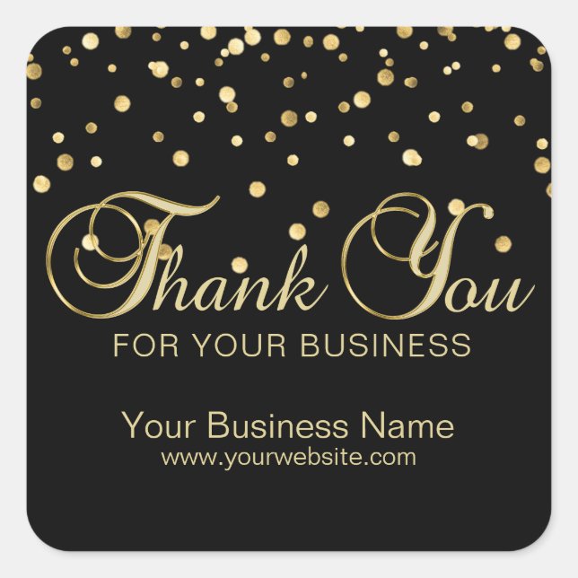 Elegant Black Gold Thank You For Your Business Square Sticker (Front)