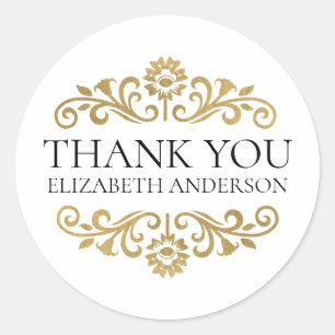 Elegant Black Gold Thank You Sticker