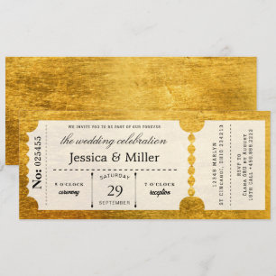 Elegant Black & Gold Ticket Wedding Invitation